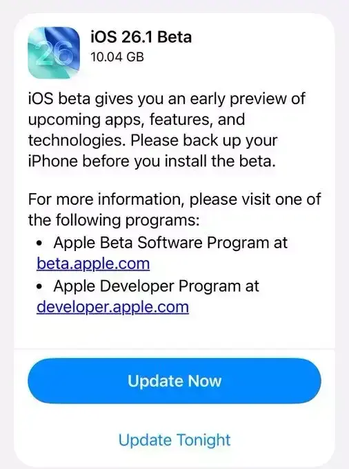 iOS 26.1 Beta