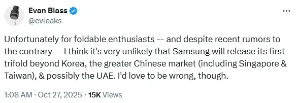 Samsung Galaxy Z TriFold Rilis Terbatas di Asia, Harga Rp46 Jutaan